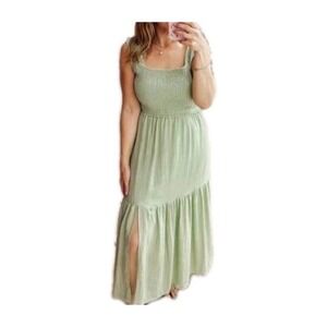 Allie Rose Smocked Tank Tiered Maxi Dress Size M‎ Mint Stretch Lined Boho Summer